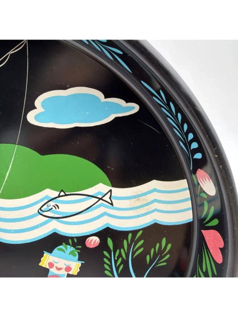 Masonware Serving Tray 1960s Pennsylvania Dutch Fishing MCM Decor 13” W/Tag
